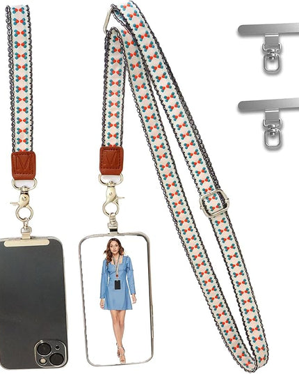 LEMEDE Wrist Keychain and Adjustable Phone Lanyard, Silver Hook Phone Crossbody Strap with 360° Rotating Phone Pads