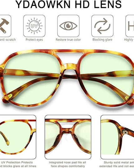YDAOWKN Retro Square Aviator Sunglasses for Womens Mens Vintage 70s Double Bridge Sun Glasses