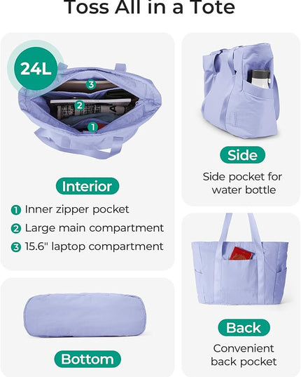 BAGSMART Tote Bag for Women, Tote Bag with Zipper Work Tote with Compartments Nurse Shoulder Hanbag for Travel, Gym