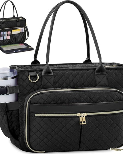 FIORETTO Teacher Tote Bag for Women with Laptop Compartment, Large Cup Holder, Zip Closure, Ideal for Work, Bible, Nurse