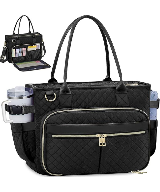 FIORETTO Teacher Tote Bag for Women with Laptop Compartment, Large Cup Holder, Zip Closure, Ideal for Work, Bible, Nurse