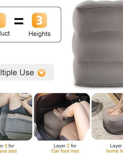 Inflatable Travel Foot Rest Pillow, Kids Airplane Bed, Adjustable Height Leg Pillow, Make a Flat Bed for Toddler, Fits for Airplane, Car（Grey, 2 Pack）