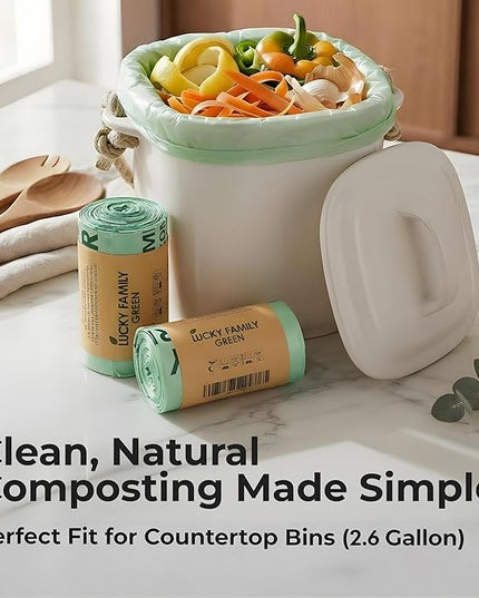 Compostable Trash Bags for Kitchen Compost Bins – 2.6 Gallon Compost Bags for Countertop Bin, Green Compostable Bags, BPI & OK Industrial Certified, Leak-Proof Food Waste Bags (50 Count)