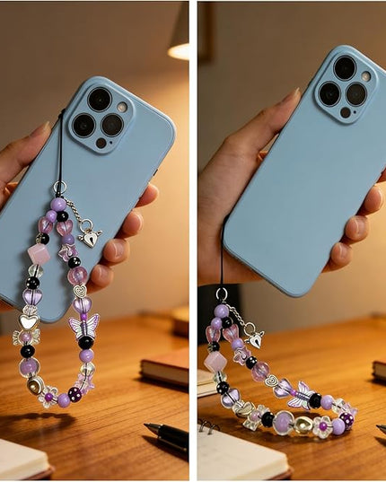 2-Pack Beaded Phone Charm Wrist Straps – Crystal Gemstone Wristlets for Phone, Keys, Wallet & ID Badge
