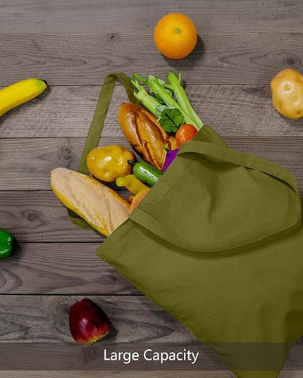 TOPDesign 24-Pack Economical 16"x15" Olive Green Cotton Tote Bags, Lightweight Medium Reusable Grocery Shopping Cloth Bags, Suitable for DIY, Advertising, Promotion, Gift, Activity