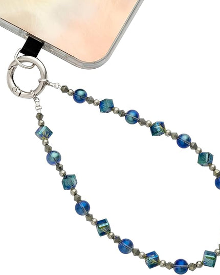 Cell Phone Wrist Strap Crystal Beaded Phone Bracelet Strap For Women Sparkling Beads Wristlet Lanyard Beaded Chain (Aqua Glass Green)