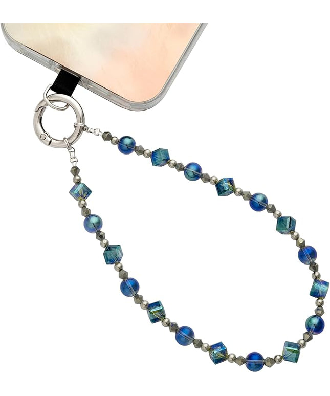 Cell Phone Wrist Strap Crystal Beaded Phone Bracelet Strap For Women Sparkling Beads Wristlet Lanyard Beaded Chain (Aqua Glass Green)