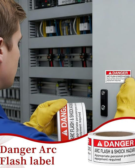 100 PCS DANGER Arc Flash and Shock Hazard Label - 2 x 4 Black & Red Electrical Safety Warning Decal High Performance Polyester Safety Sticker Signs for the Workplace