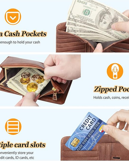 HUANLANG Passport Holder with Airtag for Women/Men, Airtag Passport Wallet for Travel Leather Passport Holder RFID Blocking,Travel Passport Walelt with Credit Card Holder