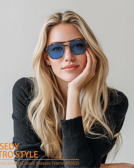 FEISEDY Retro Square Aviator Sunglasses Women Men 70s Vintage Trendy Plastic Frame Sun Glasses B2835