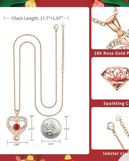Infinity Love Heart Birthstone Necklace for Women Wife, S925 Sterling Silver Anniversary for Women Wife Birthday Gift for Her Girlfriend Mom Daughters, I Love You Women's Jewelry 18k Rose Gold Filled