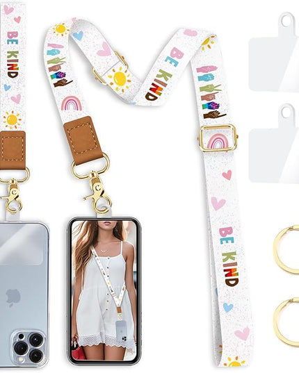 Phone Lanyard Crossbody with Wrist Strap, Be Kind Cell Phone Lanyards for around the Neck Wristlet Adjustable Strap Cute for Keys Case ID Badges Accessories