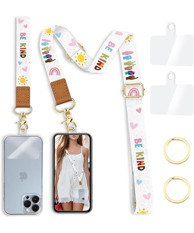 Phone Lanyard Crossbody with Wrist Strap, Be Kind Cell Phone Lanyards for around the Neck Wristlet Adjustable Strap Cute for Keys Case ID Badges Accessories