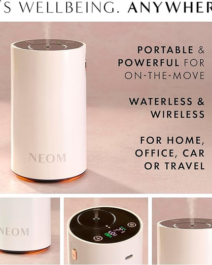 NEOM Wellbeing Pod Mini+ Essential Oil Diffuser, White I Waterless and Wireless I Portable & Versatile - car, Office or Home I Up to 125 Hours of Natural Fragrance use per Charge