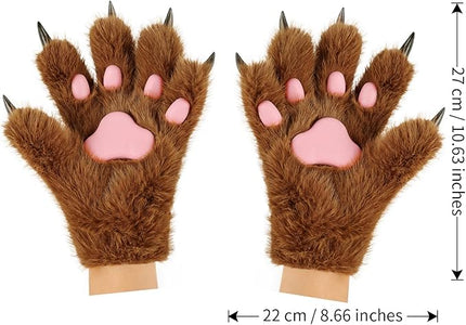 HAOAN Wolf Paw Gloves Faux Fur Cat Fingerless Mittens Winter Warm Cosplay Halloween Fancy Party Costume Accessories