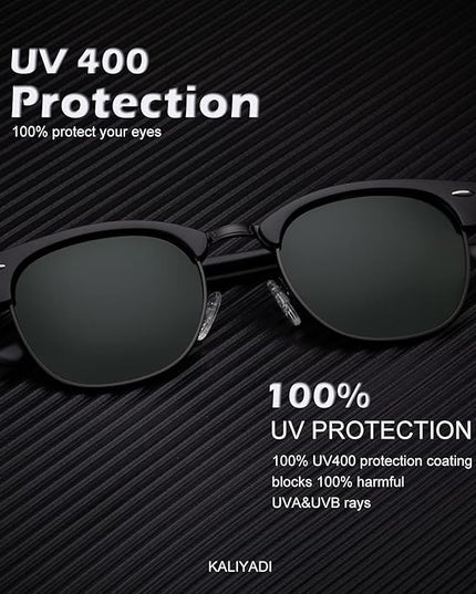 KALIYADI Sunglasses Men Polarized Sunglasses for Men Women Unisex Semi-Rimless Frame Retro Driving Sun Glasses UV Blocking