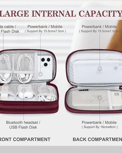 FYY Electronic Organizer, Travel Cable Organizer Bag Pouch Electronic Accessories Carry Case Portable Waterproof Double Layers All-in-One Storage Bag for Cable, Cord, Charger, Phone, Earphone Wine Red