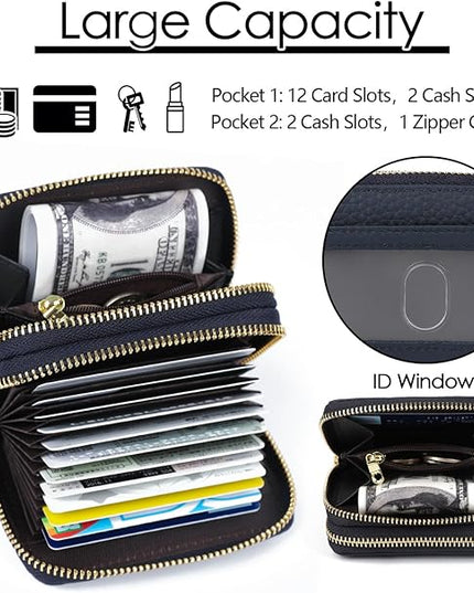imeetu RFID Credit Card Holder, Small Leather Zipper Card Case Wallet for Women