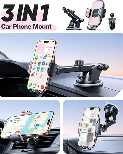 TORRAS Pink Phone Holders for Your Car【Ultra-Durable & Strongest Suction】, Universal Car Phone Holder Mount Truck Cradle Stand for Dashboard Windshield Vent, Pink Car Accessories