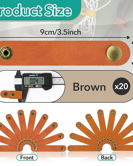 20 Pcs Leather Cord Organizer - Brown Leather Cord Ties for Charging Cords, Reusable Charging Cable Organizers