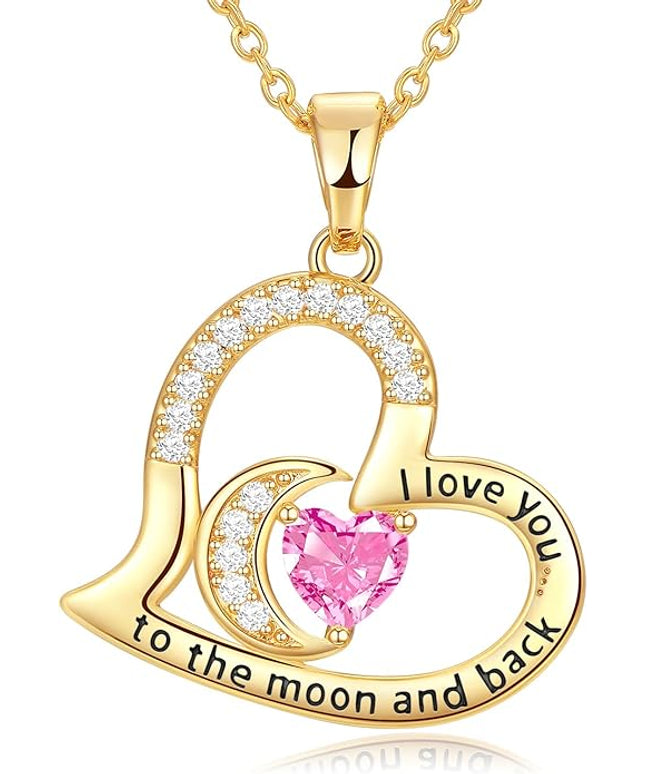 Anniversary Necklace for Women Birthstone Jewelry for Wife Gifts for Her Wife Birthday Gift Ideas Anniversary for Girlfriend I love you to the moon and back Necklaces Filled 925 Sterling Sliver