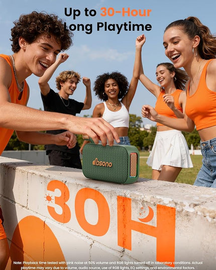 Bluetooth Speaker Stereo 20W Loud Sound: 30H Playtime, IPX5 Water Resistant, Portable Wireless Speakers, Powerful Bass, Lightshow, Birthday Gifts for Men/Adults/Teens, Beach Vacation Essentials, Green