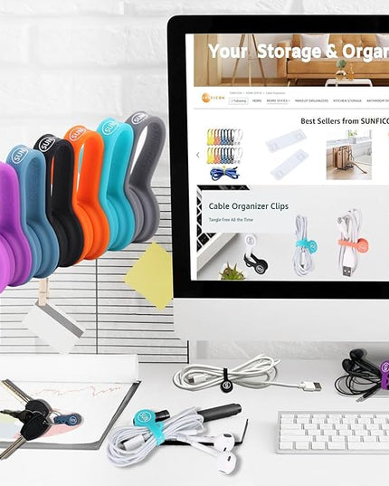 SUNFICON 6 Pack Magnetic Cord Organizers Cable Clips Cable Straps Silicone Twist Ties Colorful Headphone Cord Keeper Holder Manager Bookmark Whiteboard Fridge Magnet Keychain Gift Home,Office,School