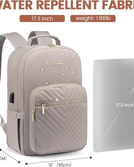 LOVEVOOK Laptop Backpack for Women 17.3 inch,Cute Womens Travel Backpack Purse,Professional Laptop Computer Bag,Waterproof Work Business College Teacher Bags Carry on Backpack with USB Port,Taro Grey