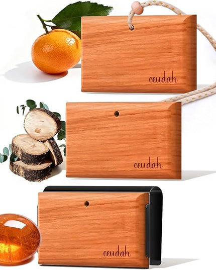 Car Air Freshener - Wood Air Freshener - Long Lasting Car Odor Eliminator for Visor Clip-Variety Scent Starter Kit, Vehicle Scent Diffuser Men&Women- Pack of 3 (Teak-Amber-Grove)