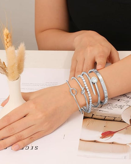 18 K Gold Plated Love Bangle Bracelet Stack Cuff Jewelry for Women Jewelry Set for Women Gift with Box