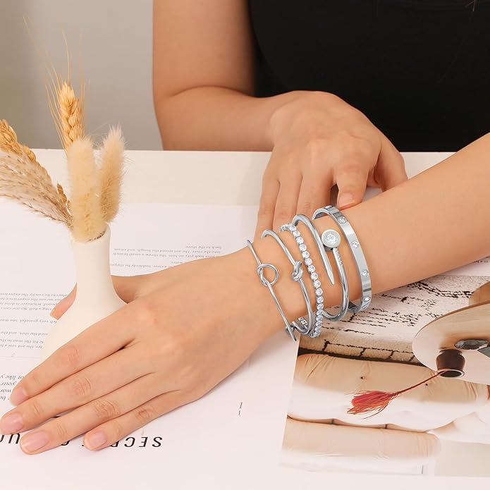 18 K Gold Plated Love Bangle Bracelet Stack Cuff Jewelry for Women Jewelry Set for Women Gift with Box