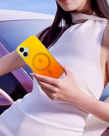 Aesthetic Case for iPhone 17 Case for Women Girls [Compatible with Magsafe] Cute Girly Trendy Glitter Sparkly Rainbow Magnetic Protective Phone Cover, Matte Iridescent Yellow & Orange