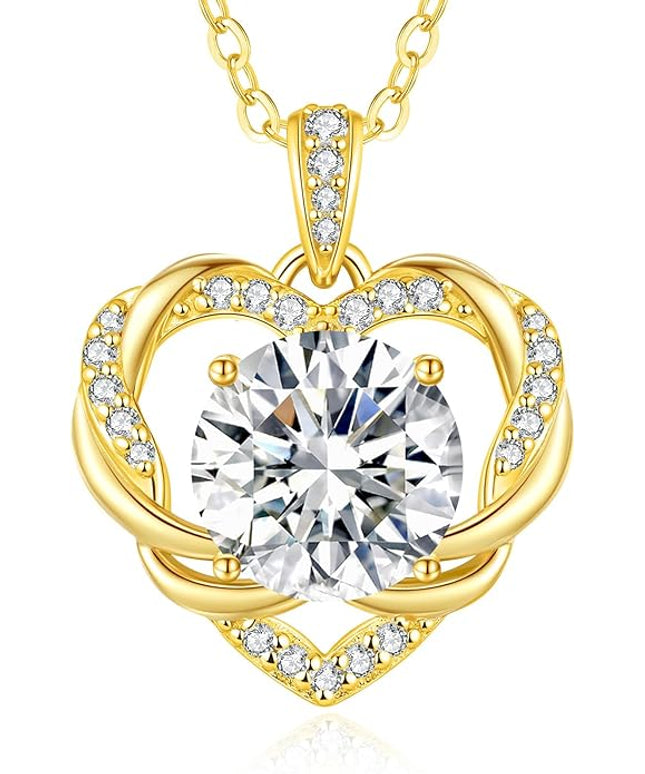 OOBEE Moissanite Heart Necklace for Women 925 Sterling Silver Fine Jewelry, Ideal Birthday Anniversary Christmas Gift for Women Wife Mom Girlfriend