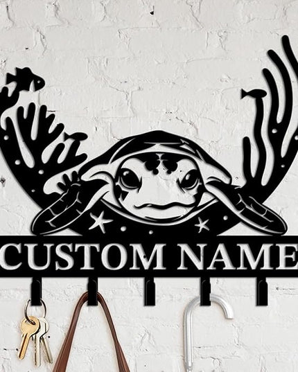 Casebrick Custom Sea Turtle Metal Wall Hooks,Key Holder-Personalized Iron Wall Decor for Keys, Coats & Home Organization (Black, Handmade,Decorative for Entryway, Beach,Bedroom,Office) (Style H)