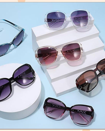 DragonflyDreams 4 Pcs Women Large Sunglasses, UV 400 Glasses Oversized Classic Trend Ladies Sunglasses Sparkling Large Frame