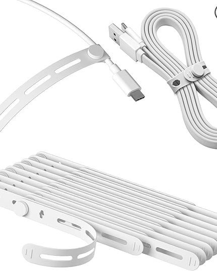 20Pcs Nearockle Silicone Cable Ties, 5.12 Inch Adjustable Cord Organizer Reusable Zip Ties for Charging Cords Earphone Computer Wire, Office Desk Cable Management Travel Accessories(White)