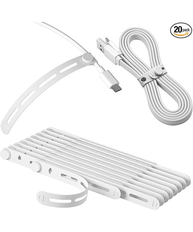 20Pcs Nearockle Silicone Cable Ties, 5.12 Inch Adjustable Cord Organizer Reusable Zip Ties for Charging Cords Earphone Computer Wire, Office Desk Cable Management Travel Accessories(White)