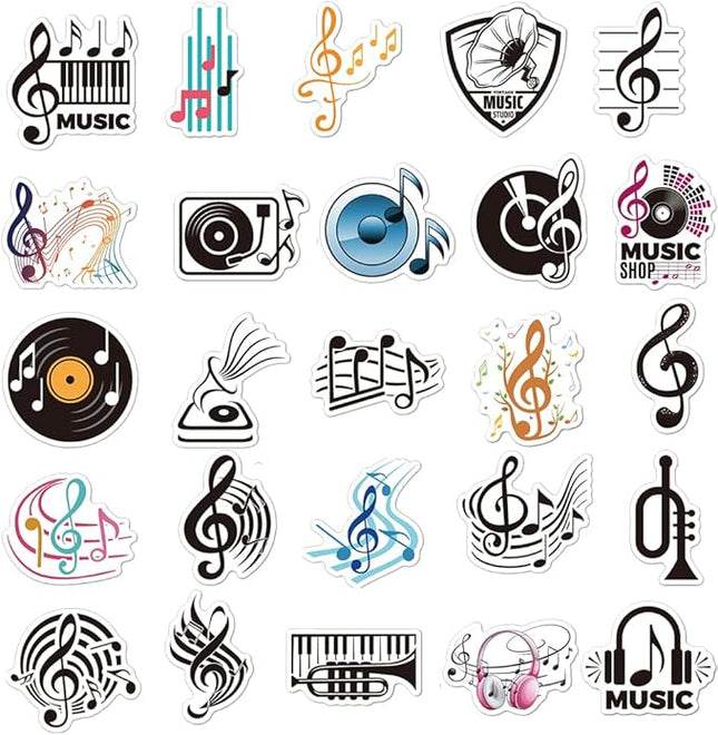 Retro Music Note Vinyl Stickers, 50 PCS Waterproof Graphic Symbol Decals for Laptops, Scrapbooking, Journals, Notebooks, Water Bottles, Suitcases, Phones & DIY Decor