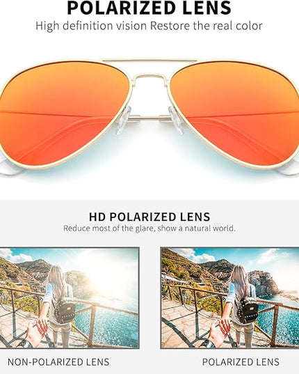 livho Sunglasses for Men Women Aviator Polarized Metal Mirror UV 400 Lens Protection (Gold Orange)