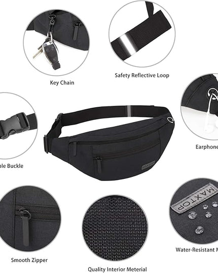MAXTOP Large Crossbody Fanny Pack with 4-Zipper Pockets,Gifts for Enjoy Sports Festival Workout Traveling Running Casual Hands-Free Wallets Waist Pack Phone Bag Carrying All Phones