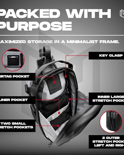 Magnetic Gym Bag for Men and Women – Sling Bottle Bag with Magnetic Attachment | Water Bottle Holder, Gym Pouch, Crossbody Bag for Sports & Travel, (Black - 64oz)