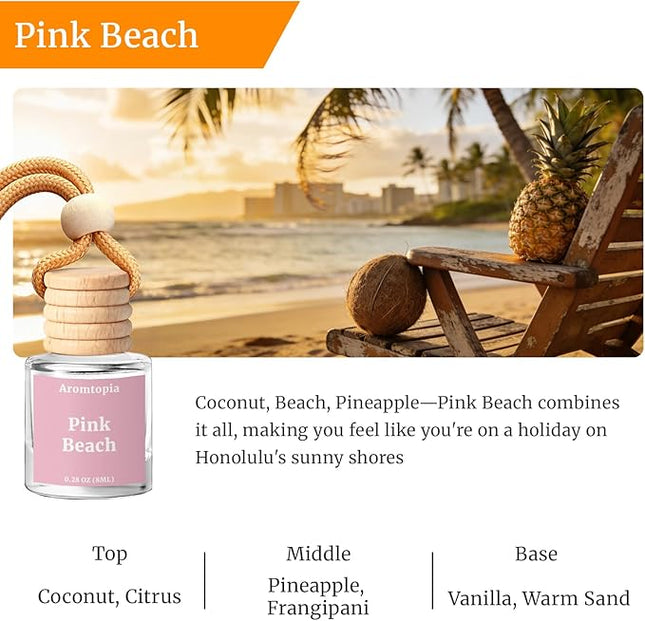 Car Air Freshener Hanging 2 Pack, Aromtopia Pink Beach Essential Oil Diffuser for Cars, Cute Car Accessories for Women & Men Gift, Long-Lasting Car Fragrance
