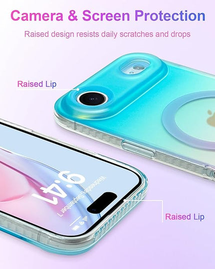 Aesthetic Case for iPhone Air Case for Women Girls [Compatible with Magsafe] Cute Girly Trendy Glitter Sparkly Rainbow Magnetic Protective Phone Cover, Matte Iridescent Blue & Pink