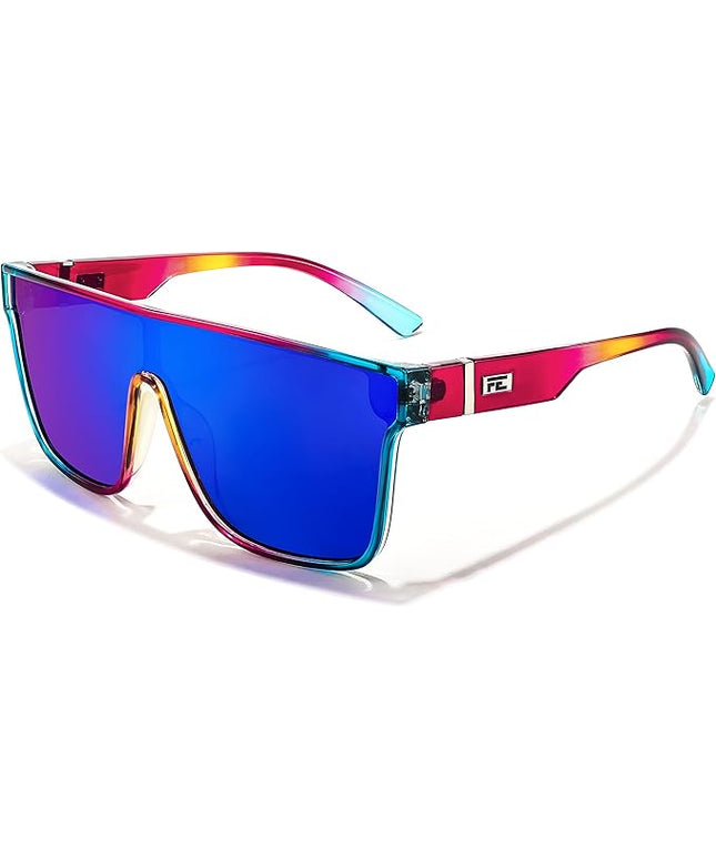 FEISEDY Sunglasses for Women Men, Fashion Mirrored Single Lens, Driving Beach Sunnies UV400 Shades B2996