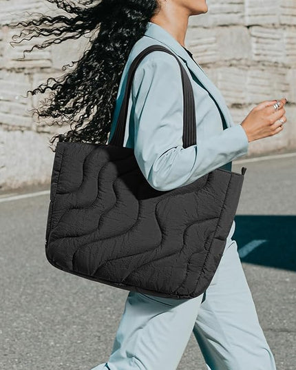 tomtoc 16-inch Puffy Laptop Tote Bag for Women 13.5L, Lightweight Puffer Work Tote with Padded Laptop Compartment for 15/16-inch MacBook, Large Capacity Tote Bag for Office, Business, Daily Essentials