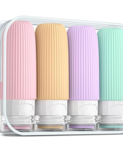 Travel Bottles for Toiletries, Tsa Approved 2oz Travel Bottles, BPA Free Leak Proof Travel Size Toiletry Containers, Refillable Travel Accessories with Toiletry Bag for Shampoo Liquid (4 Pack)