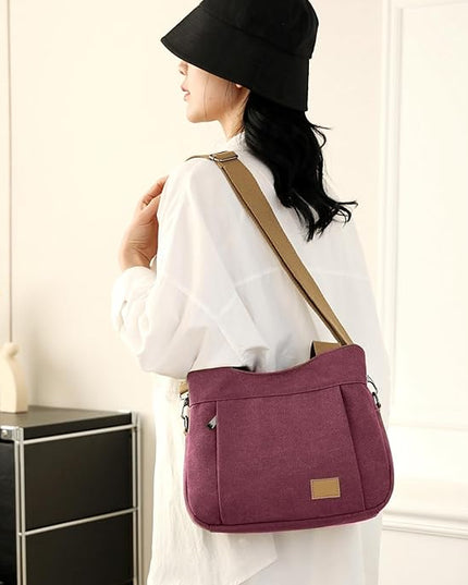 Sunshinejing Women's Canvas Purse Small Shoulder Tote Work Crossbody Bag Multi-pocket Handbag