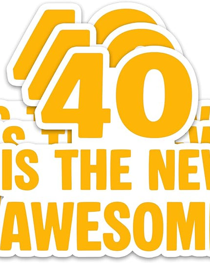 (3Pcs) Funny 40th Birthday Stickers – 40 is The New Awesome - Cheers to 40 Years Sticker Waterproof Vinyl Decals for Forty Birthday Gifts, Water Bottles, Scrapbooks, Journals, 3 x 2.5 inch