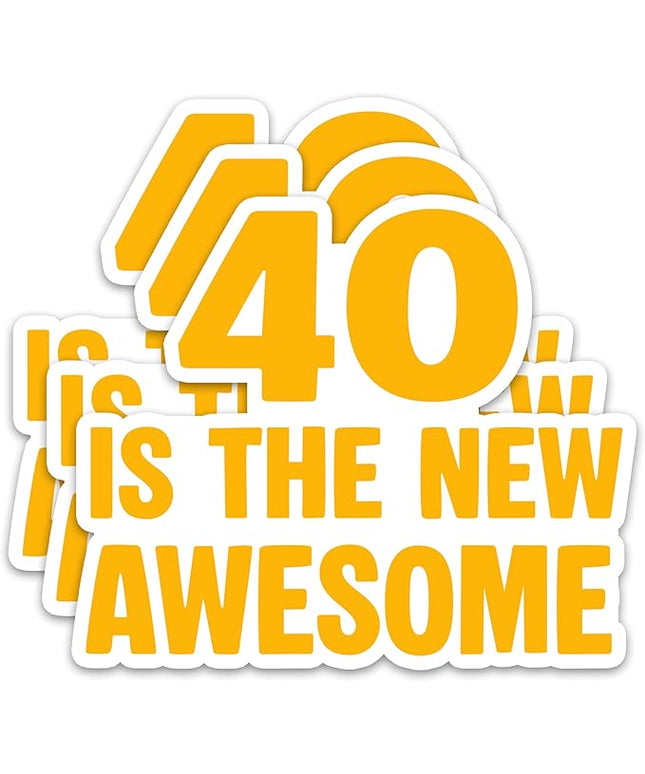 (3Pcs) Funny 40th Birthday Stickers – 40 is The New Awesome - Cheers to 40 Years Sticker Waterproof Vinyl Decals for Forty Birthday Gifts, Water Bottles, Scrapbooks, Journals, 3 x 2.5 inch