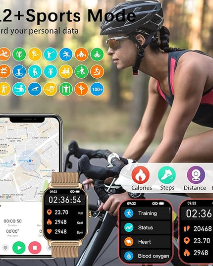 Smart Watch for Women Men Fitness: Waterproof Make Answer Call Digital Mens Watches Running Pedometer Smartwatch for Android Phone iPhone Samsung Compatible Heart Rate Monitor SpO2 Step Tracker Gold